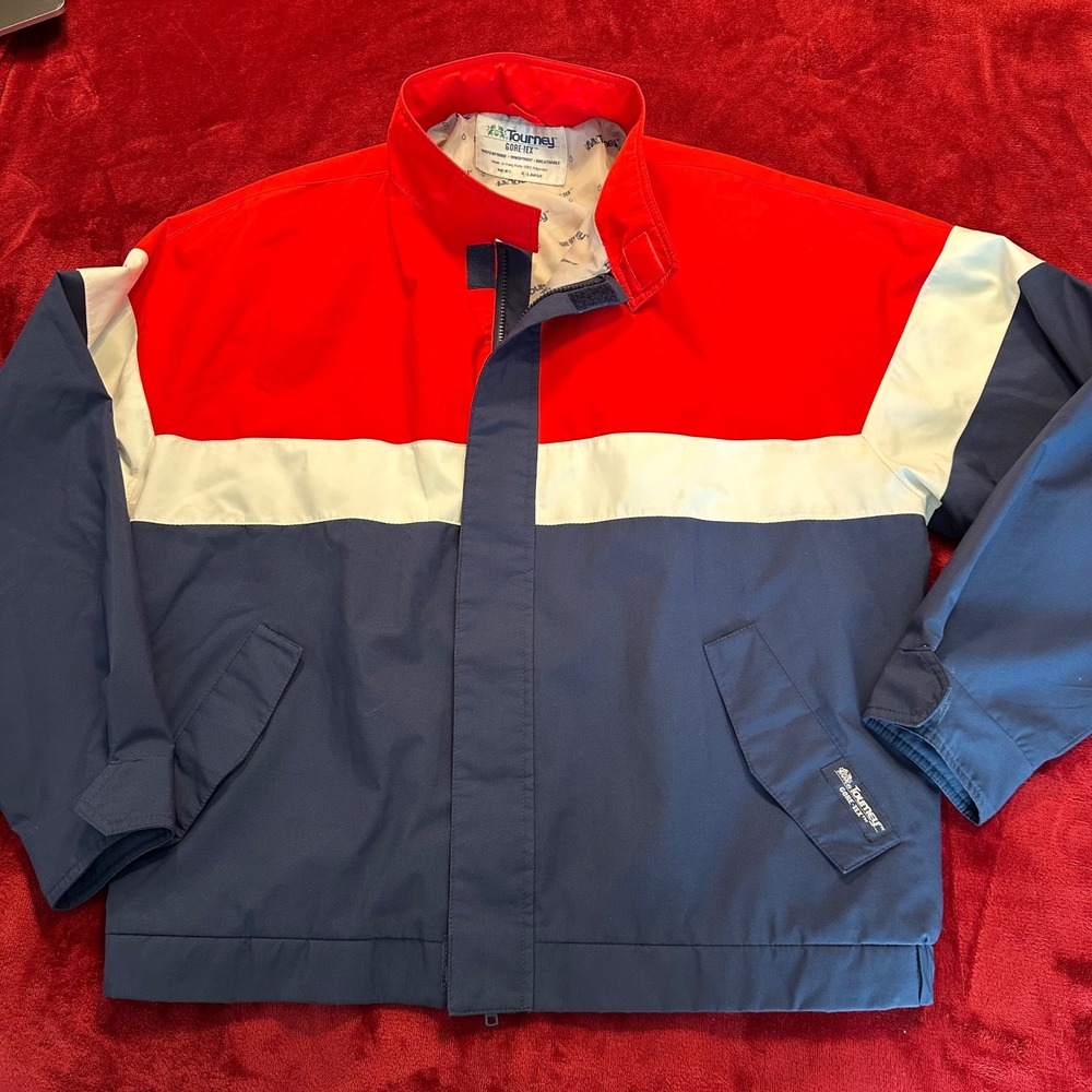 Tourney Gore-Tex Jacket Mens XL Red White Blue Colorblock Waterproof Windproof